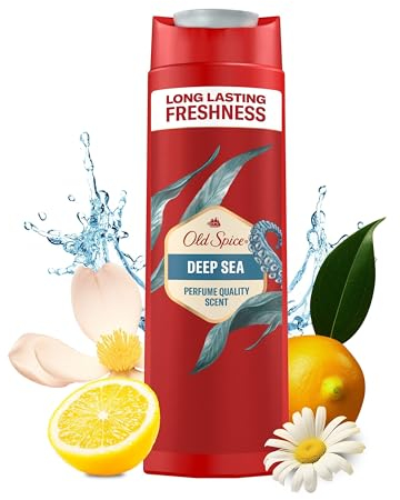 Old Spice Deep Sea 3-in-1 Mehrzweck-Shampoo für Haar, Gesicht und Körper 400 ml, langanhaltende Frische, Duft von Parfümqualität, Tiefenreinigung