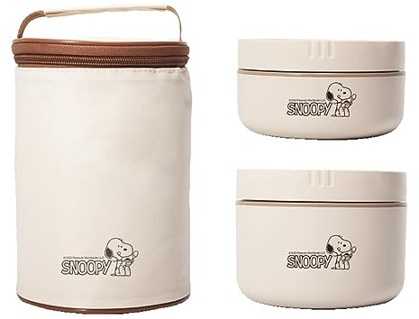 Finex Isolierte Edelstahl-Bento-Box, Lebensmittelbehälter-Set + passender Lebensmittelbeutel mit Reißverschluss und Griff für Erwachsene, Arbeit, Büro, Picknick, Wandern, Camping, Peanut White Dog