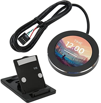 VBESTLIFE 2,1-Zoll-Computertemperaturmonitor, CPU-Kühler-LCD-Display für Wasserkühlungssysteme, Stufenlose Dimmung Runder PC-Sensorpanel-Unterstützung für Aida64