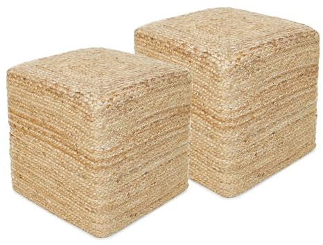 · REDEARTH · Cube Pouf Ottoman - Classic Jute Poof - Natural, Set of 2