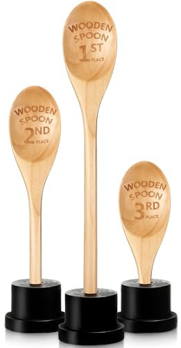 Highergo 3 Pieces Golden Spoon Award Trophies Set Chili Cook Off Wood Spoon Prizes Wooden Laser Engraved with Wooden Trophy Base Cooking Baking Gifts for Bake Off Chili(15.75'', 11.81'', 8.66'')