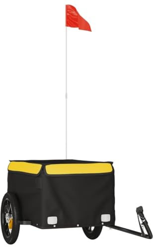 vidaXL Lastenanhänger, Anhänger für Fahrrad, Fahrradanhänger mit Deichsel Sicherheitsflagge, Transportanhänger, Schwarz Gelb 30kg Eisen