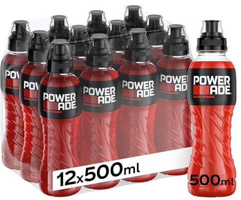 Powerade Blood Orange, Bebida Isotónica Sin Gluten, Pack 12 x 500 ml | Refrescante e hidratante con vitamina B6 y electrolitos, sabor naranja, entrenamiento y recuperación