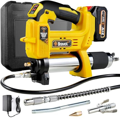 Bravex Cordless Grease Gun Compatible with Makita 21V Battery, 12,000 PSI Electric Grease Gun Battery Powered, 40 High Pressure Long Hose W/Quick Release Coupler & Rechargeable Battery Pack | Electric Grease Gun Battery Powered, 40 High Pressure Long Hose W/Quick Release Coupler & Rechargeable Battery Pack