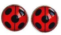 925er Silber Premium Ohrstecker Ladybug Marienkäfer rot schwarz Punkte mit Trennstrich (12 mm)