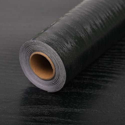 LOVADA Plain Black Wood Wallpaper - 44.5cm x 762cm Peel and Stick, Matte Finish Contact Paper for Bedroom and Office Decor