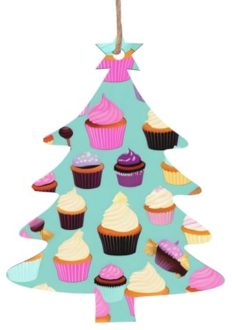 Cupcake-Muster Druck Holzglocken Weihnachtsbaum hängende Dekoration, für Urlaub, Party, Hochzeit, Weihnachten, Heimdekoration