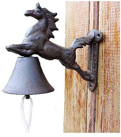 Xzeit Alte Glocke, manuelle Glocke, Türklingel aus Gusseisen, galoppierende Pferde, nostalgischer Charme for Haus und Garten, Landhausstil, Rostbraun