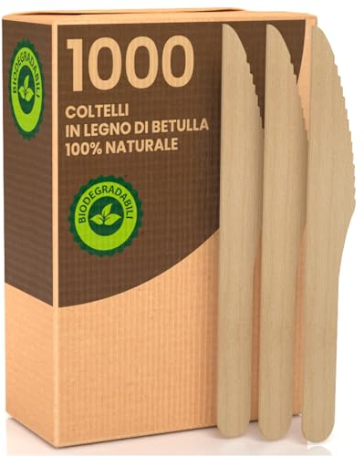1000 Coltelli Ecologici in Legno di Betulla Monouso 100% Naturali Biodegradabili e Compostabili 1000 Posate Usa e Getta