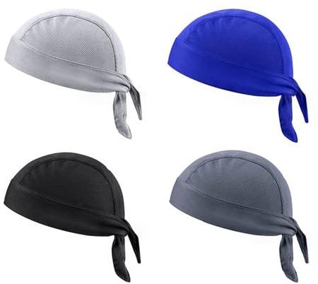 4PCS Quick Dry Bandana for Men, Sweat Wicking Sports Bandana Headwear Cycling Cap Sun Protection Pirate Head Cap Adjustable Beanie Cap Under Helmet Unisex for Cycling Climbing Running Hiking