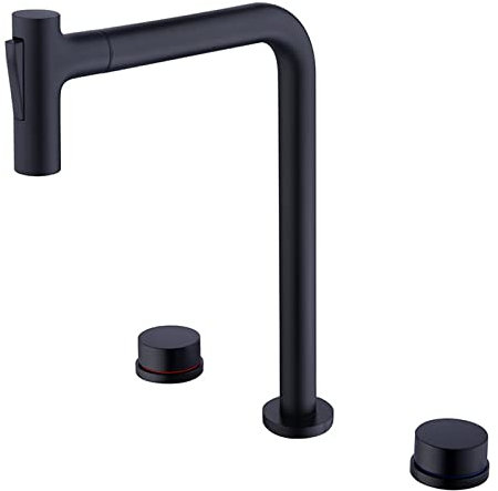 Miscelatore Lavabo Estraibile Rubinetto da Cucina con Doccetta Estraibile Miscelatore Lavabo Rubinetti a Doppia Leva per Lavabo Bagno Caldo e Freddo Nero, Alto