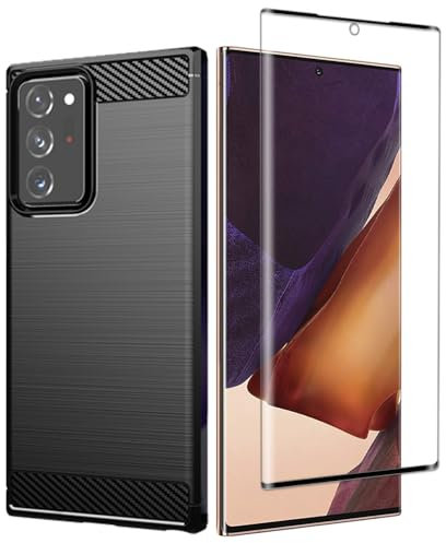 Vuciya Funda de Silicona para Samsung Galaxy Note 20 Ultra,1X Protector Pantalla Protección contra Caídas de Grado Militar Antigolpes Protección de la Cámara Antiarañazos Carcasa Carbono- Negro