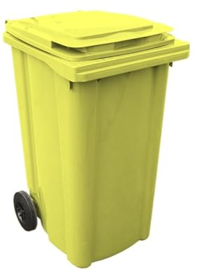 Ecoplast | Poubelle en plastique, poubelle avec roues, 120 l, jaune, 55 x 48 x 94 cm
