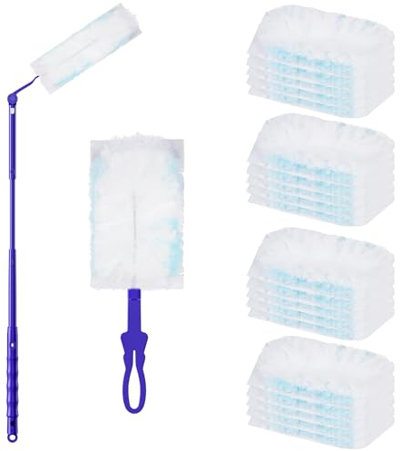 Lectorias Plumero Atrapapolvo, 20 Recambios +2 Mango Azul, Repuesto para Colector de Polvo Electrostático, Plumeros Microfibra Atrapan y Bloquean el Polvo para Muebles, Coches, Mantas