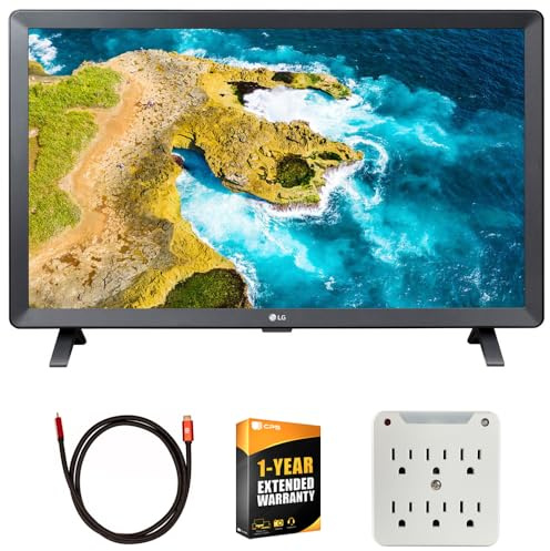 LG 24LQ520S-PU 24 inch Class LED HD Smart TV with webOS Bundle with Deco Gear 6FT 4K HDMI 2.0 Cable, 6-Outlet Surge Adapter with Night Light and 1 YR CPS Enhanced Protection Pack