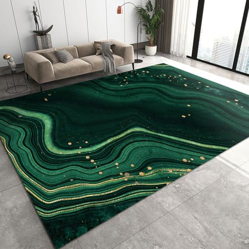 Teppiche aus grünem Smaragdmarmor, Wohnzimmerteppiche mit goldenen geschwungenen Graffiti-Streifen, Verandamatte, feiner Flaum, schnell trocknend, auf den Schlafzimmerbereich im Bauernhaus auftragen