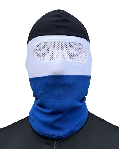 PG Wear PGWEAR Sturmhaube mit Netz vor den Augen in Schwarz Weiß Blau gestreift I Unisex I Einheitsgröße