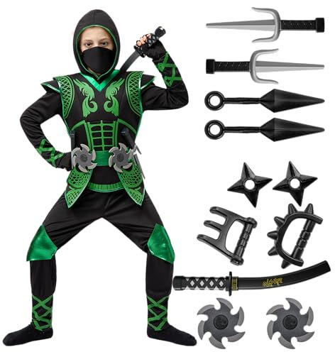 Spooktacular Creations Ensemble de costumes de luxe Ninja vert avec accessoires en mousse Ninja, jouets pour enfants, tenue de Kung Fu, idées d'Halloween (petit (5-7 ans))