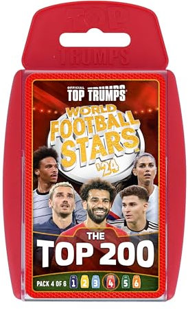 Top Trumps World Football Stars Top 200 Card Game Pack 4, Play with Salah, Mahrez, Dias and Darwin Nunez, educational gift for ages 6 plus