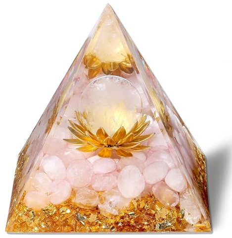 GUJOXILA Rosenquarz Orgonit Pyramide Kristalle Edelsteine Rosa Groß Kristall Stein Lotus Pyramiden Positive Energie Heilsteine Pyramide Weihnachten Spirituelle Reiki Schutz Weihnachtsgeschenk