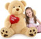 MorisMos 90cm Süß Teddybär groß XXL, großer teddybären riesen teddys, Hellbraun Riesen Teddy Bär als Geburtstag Weihnachten Geschenk Kinder mädchen Freundin