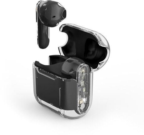 PRIXTON Auriculares Inalámbricos Earbuds TWS162, Bluetooth 5.2, Tecnología ENC y HiFi, Diseño Negro Transparente