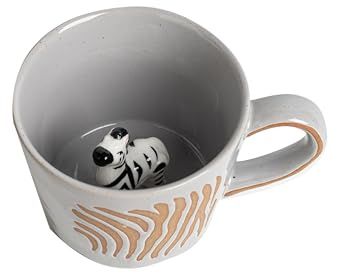 DIHOclub Zebra Coffee Cup Ceramic 3D Wild Animal Inside Mug,Cute Cartoon Handmade Figurine Mugs,Holiday and Birthday Gift for Coffee Milk Tea Lovers,12 OZ(White Zebra)