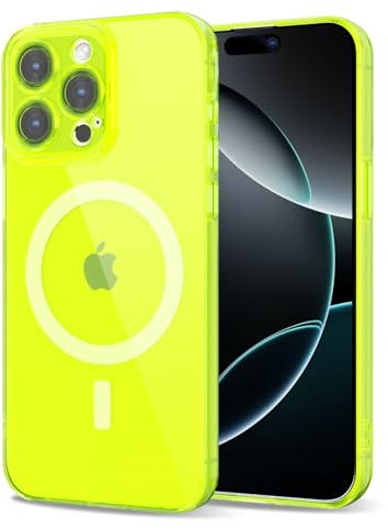 Svanove for iPhone 16 Pro Case Clear Compatible with Magsafe, Transparent Magnetic Magnet Mag Case, Cute Slim Thin Silicone Grip & Shockproof Camera Cover Drop Protection Bumper,Neon Green Lime