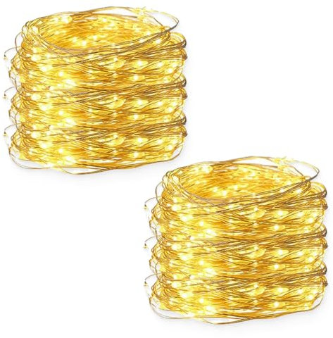 2 Pcs 5Mètres Guirlande Lumineuse Fil d'argent 50LEDs Guirlande, Guirlande Lumineuse pour les fêtes de Noël, le mariage, la fête, et le décor de votre chambre et jardin