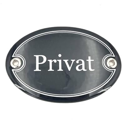 Sosenco Emaille Türschild PRIVAT oval 7x10 cm Schild Emailschild Vintage Metallschild - Blechschild - Privatschild - Deko Retro Wandschild (Dunkelgrau)