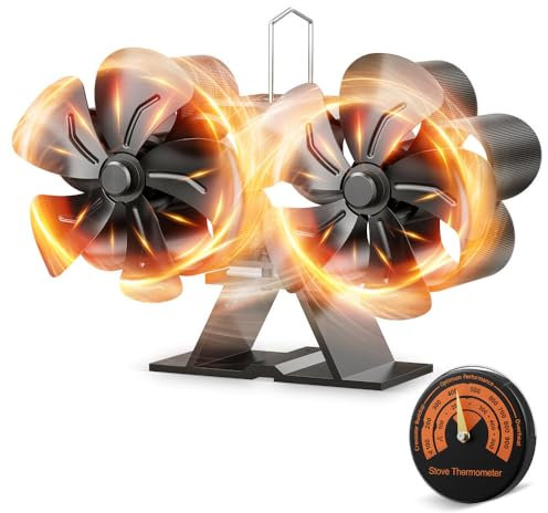 Ovshnrr Ventola Per Stufa a Legna con 10 Foglie Ventilatore Per Stufa con Termometro Magnetico