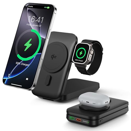 RoRoSkin Magnético Power Bank 10000mAh, Qi2 Bateria Externa Carga Rapida,15W Inalámbrico Batería Externa Magnética Compatible con iPhone 16/15, Apple Watch 10/9/8/7/6/SE/5/4/3/2, AirPods 4/3/2/Pro