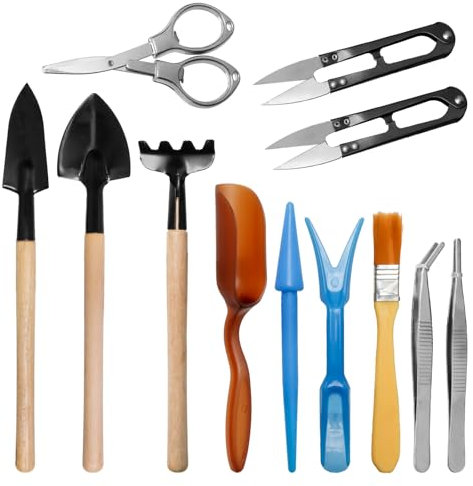 LANAFAY 12Pcs Mini Gardening Tools Set, Succulent Plants Tools Set, Gardening Transplanting Tools, Indoor Tiny Gardening Kit, House Plant Accessories Set for Indoor Miniature Fairy Garden Plant Care