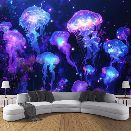 NAWVNMI Murales Amovible Peinture Murale Peinture murale de Méduse,Méduse Lumineuse, 200x140cm Décoration Murale Salon Chambre á Coucherr restauran, pour Chambre d'enfants