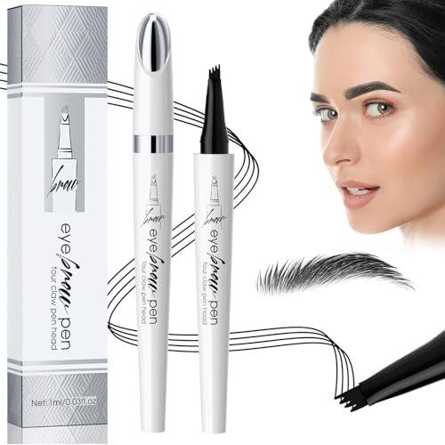 Augenbrauenstift Wasserfest, Magischer Microblading Augenbrauenstift Dunkelbraun Eyebrow Pencil mit 4 Gabelspitze Applikator, Erzeugt Mühelos Natürlich Aussehende Brauen (4#-Schwarz)