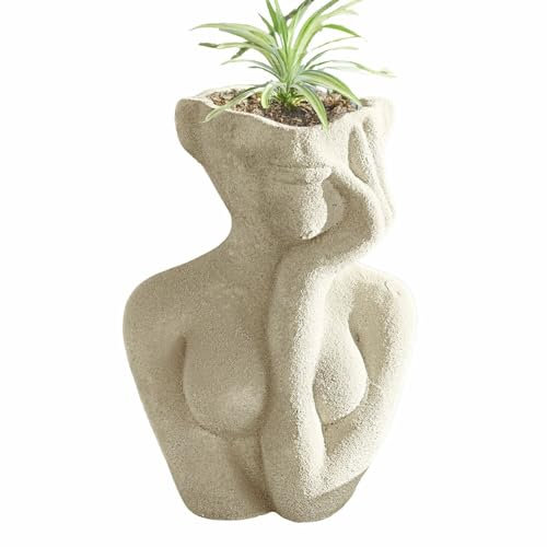 Loberon Vase Jasim, Modernes Kunstobjekt, Natürlicher Zement-Look, für Blumengestecke Jeder Art, Dekoration, Wohn-Accessoire, Beton, Creme