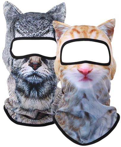 OLIPHEE 3D Cat Ski Sturmhaube für Herren Balaclava Damen Transparente Gesichtsmaske mit Ohren Niedliche Tier Ski Mütze für Musikfestivals Raves Party Outdoor Aktivitäten 2P Katzen