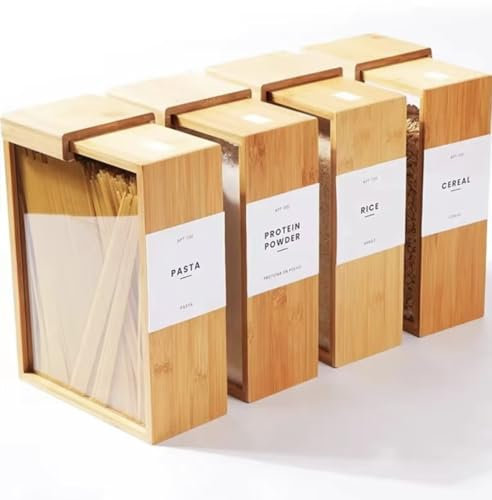 Boîtes de Rangement en Bambou. Contenants Hermétiques avec Couvercle Coulissant, pour Céréales, Riz, Pâtes, Poudre Protéinée