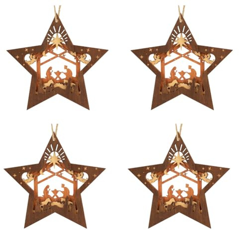 PAGJHRFJG Nativity Scene Ornaments Christmas Wooden Hanging Ornament Multilayer Nativity Christmas Tree Ornaments Keepsake 4PCS Easy Install