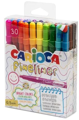 CARIOCA Fineliner Filzstifte, feine Spitze, 0,5 mm, 30 Farben | Kalibrierte Spitze, präzise Striche, durchdringt nicht das Papier, leuchtende Farben