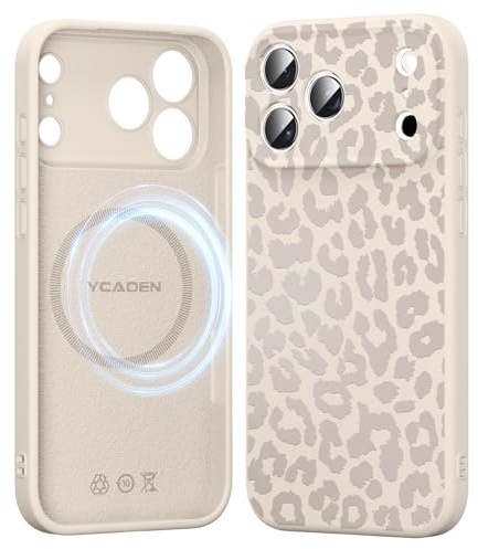 Saqmkil Handyhülle Magnetische für iPhone 17 Pro max 6,9 Hülle, Aesthetic Muster Leopard Mädchen Case Kompatibel mit MagSafe, Weich Flüssigem Silikon TPU Stoßfeste Kratzfest Schutzhülle Cover, Beige