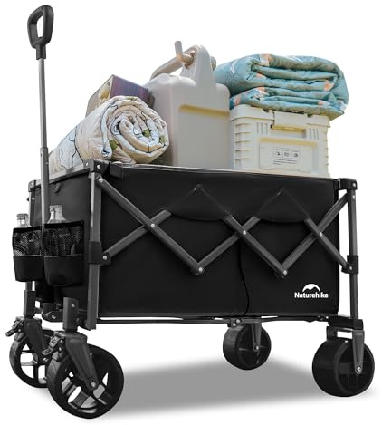 Naturehike Bollerwagen Faltbar 180L 225KG Tragkraft zusammenklappbarer Gartenwagen mit Bremsen Klappbarer Handwagen Verstellbarem Griff für Camping Strand Einkaufen(Schwarz 180L)