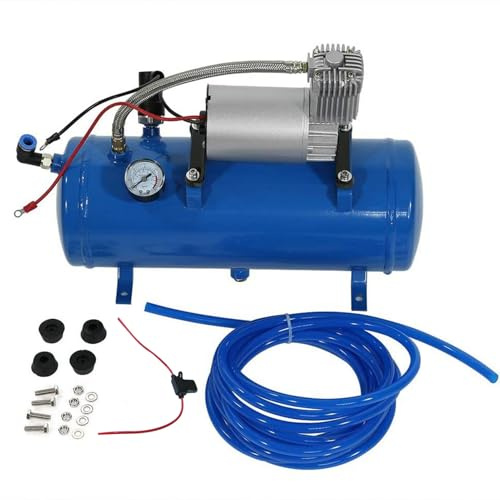 Ejoyous 12V Luftkompressor mit 6-Liter-Tank, 150 PSI Hochdruck-Kompressorpumpen-Tank-Kit Reifenaufpump-Pumpe mit Integriertem Temperaturschutzschalter, für LKWs Wohnmobile Anhänger