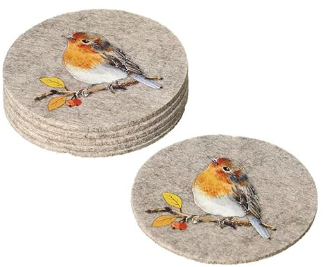 Heaven Sends Filzuntersetzer Rotkehlchen 6er Set - Runde Polyester Getränkematten - Festliches Geschirr für heiße und kalte Getränke - Weihnachten Essen und Winter Home Decor