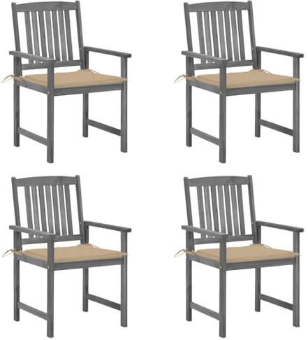 Tonture Gartenstuhl Set, 4 STK. Grau, Massivholz Akazie, Klappbar, Bequeme Sitzkissen Beige, Robust für Outdoor Essbereich, Balkon & Terrasse