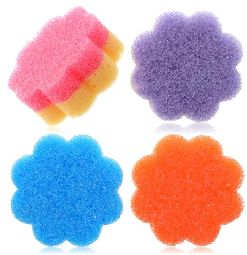 4PCS Dual Sided Scrub Cleaning Sponges Colorful Dishwashing Sponges | Non Scratch Sponge, Temperature Controlled Kitchen Sponge, Multi Functional Cleaning Tools for Kitchen Bathroom Floor
