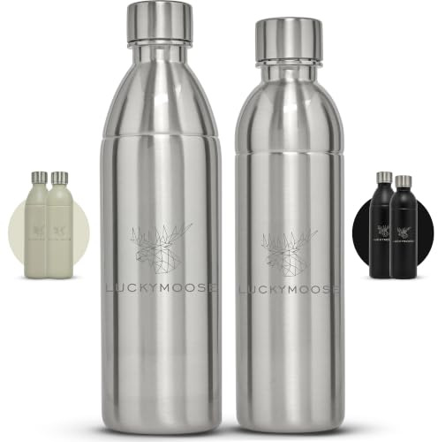 Luckymoose Infinity Edelstahlflasche Set (1,1L+0,75l) kompatibel mit SodaStream DUO & TERRA Wassersprudler – Umweltfreundlich, Bruchsicher und Spülmaschinenfest – 304 Edelstahl statt Plastik