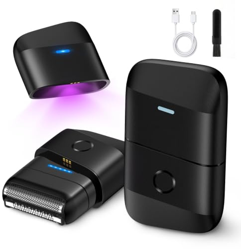 Rasierer Herren Elektrisch, Protable Folienrasierer mit doppelter schwimmender Klinge & UV-Lampe, IPX7 Elektrischer Kabelloses Rasiermesser mit Reiseschloss, USB-C wiederaufladbarer Trimmer für Männer