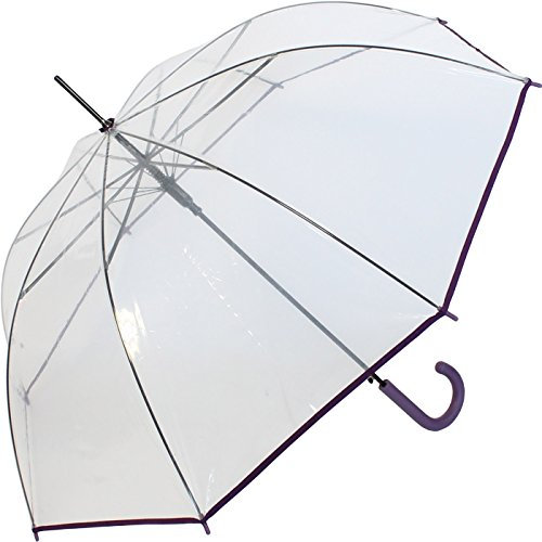 Regenschirm Transparent Durchsichtig Long Automatik Clear, Farbevariante: violett