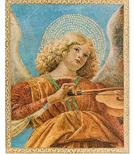Druck Engel mit Mandoline aus Holz mit Rahmen